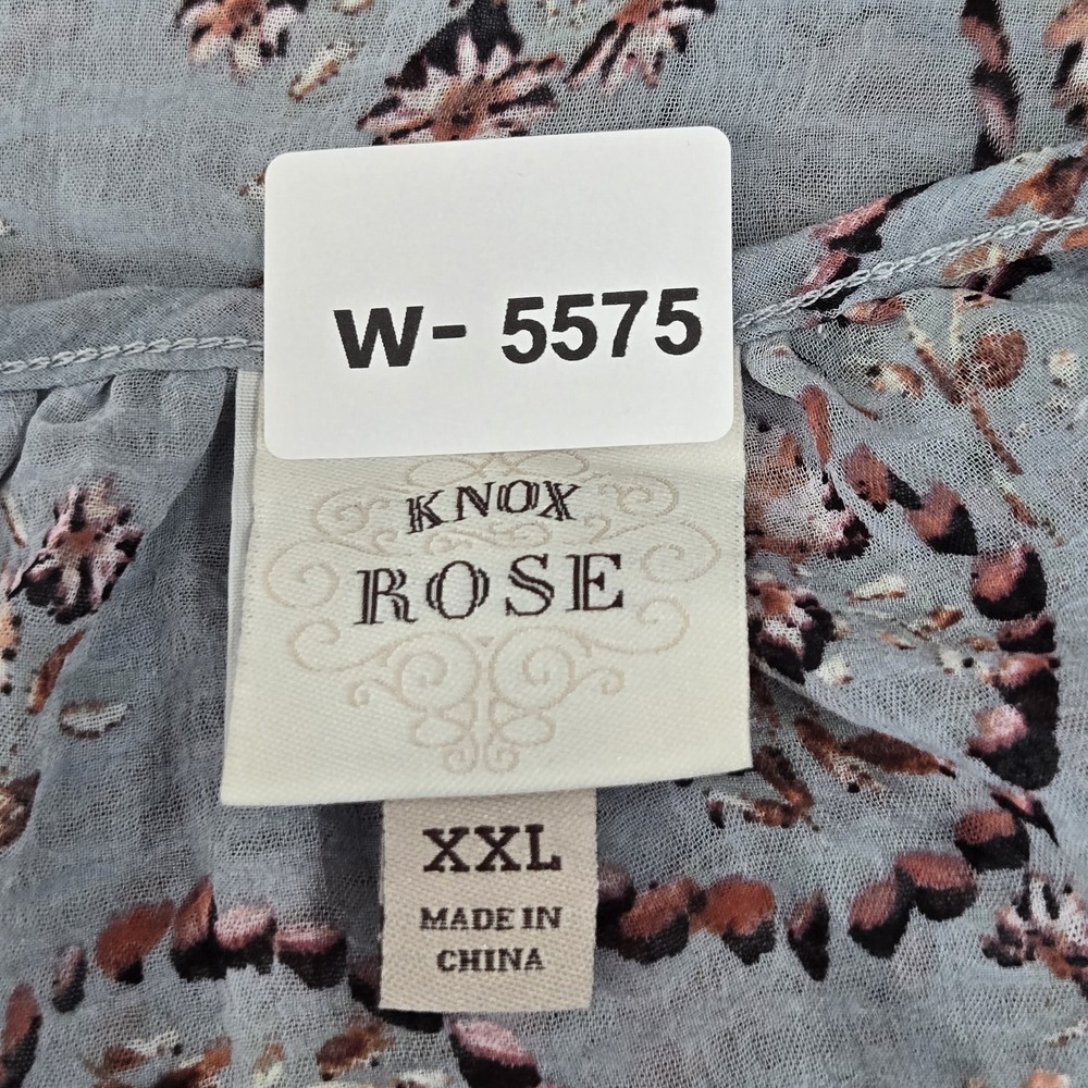 Knox Rose Women Blouse XXL Gray Floral Chiffon Bohemian Button Lace V-Neck - Picture 2 of 9